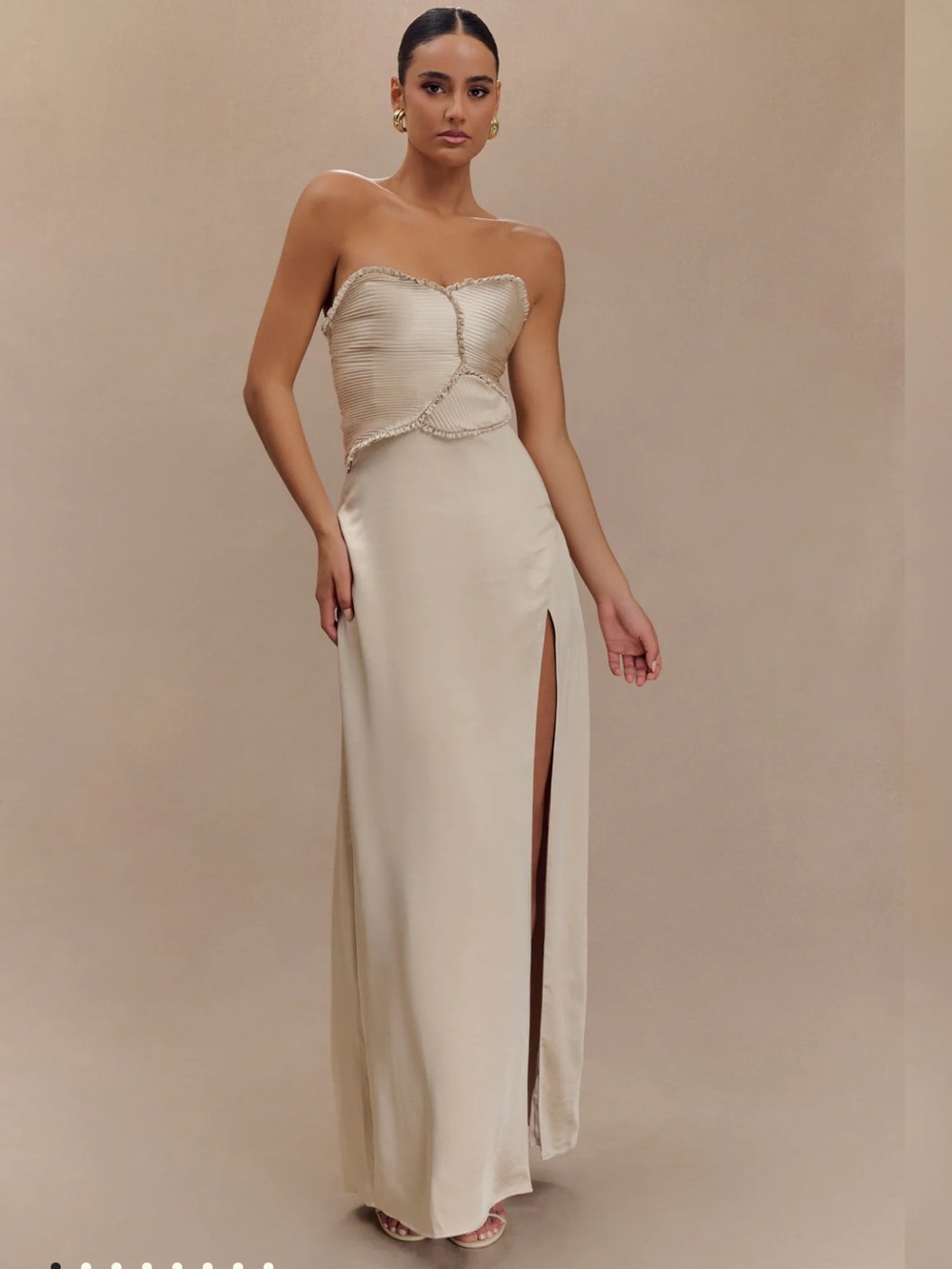 Larissa Satin Maxi Dress With Ruched Petals - Blush Gold